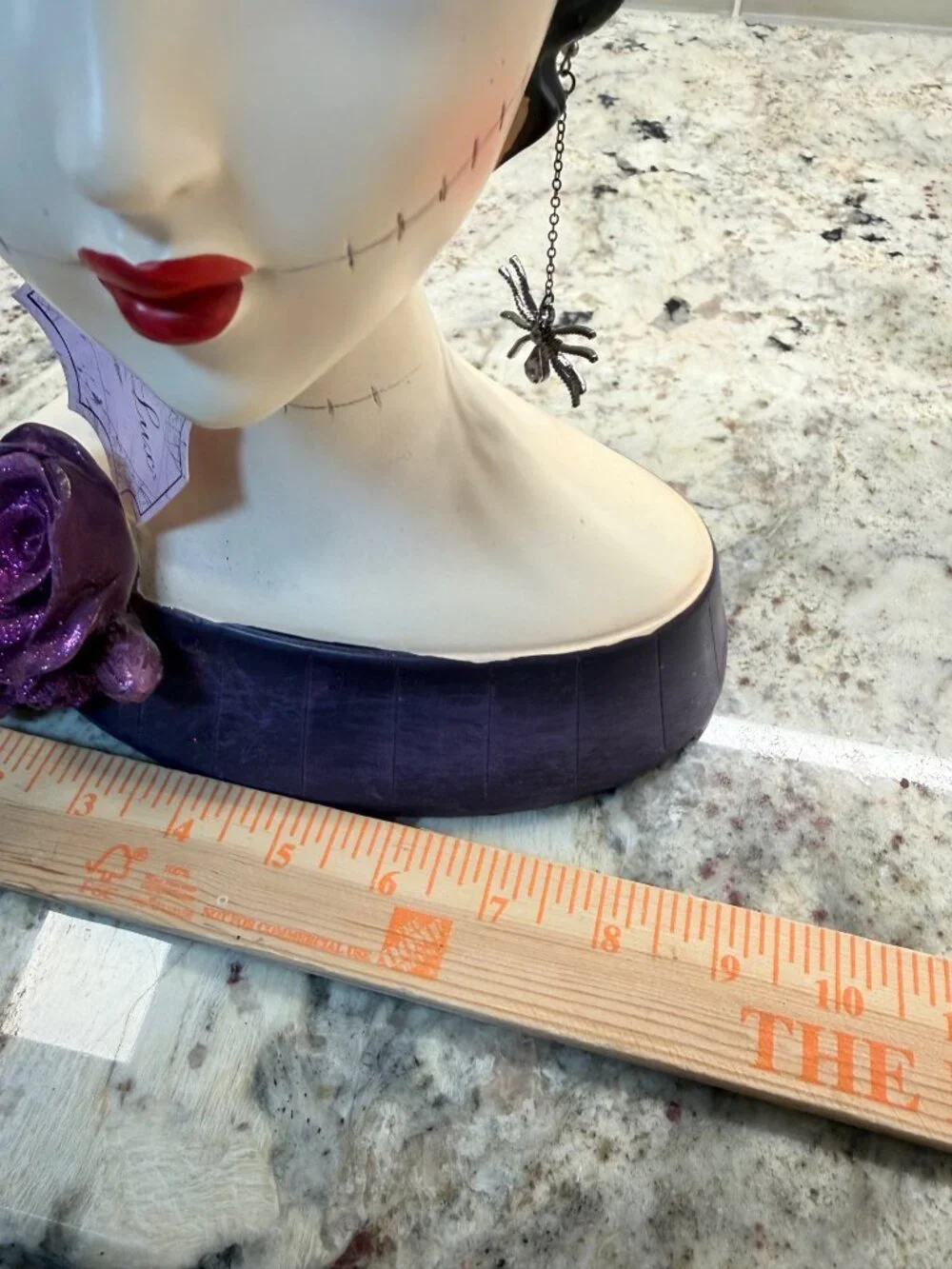 Viral Halloween Bella Lux Bride of Frankenstein Bust Spider Purple Flowers Retro